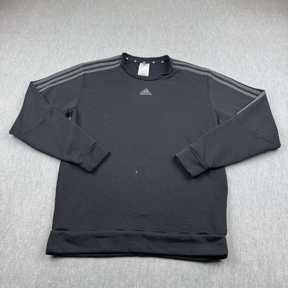 Adidas Sweatshirt Mens Medium Black Green 3 Stripes Crewneck Pullover Fleece